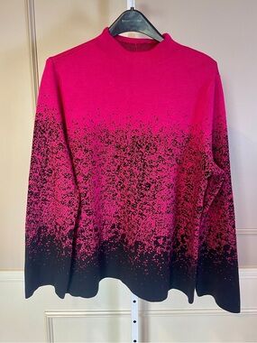 Investments Sweater XL Hot Pink Black Abstract Mock Turtleneck